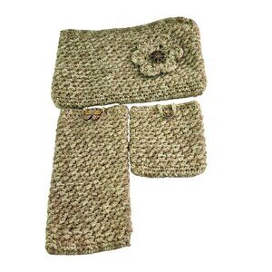 Bohemian Beige Crochet Clutch Glass Case Change Purse Set